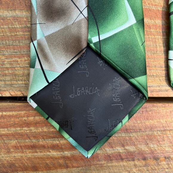 J Garcia Silk Tie Lady With Argyle Socks Collection 59 Green Blue Brown Abstract - Picture 3 of 13